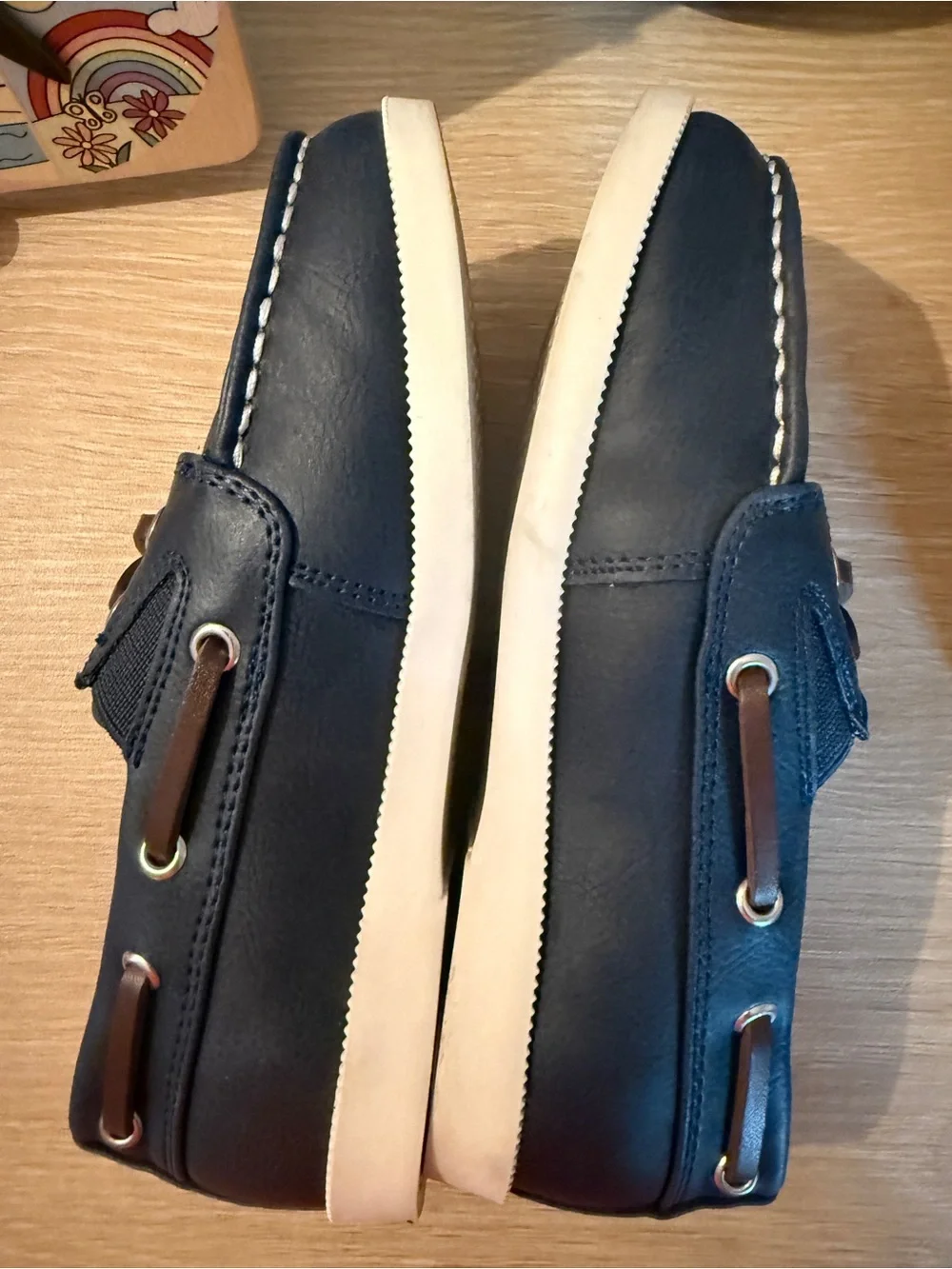 Boys Navy Boat Shoes with Brown Laces